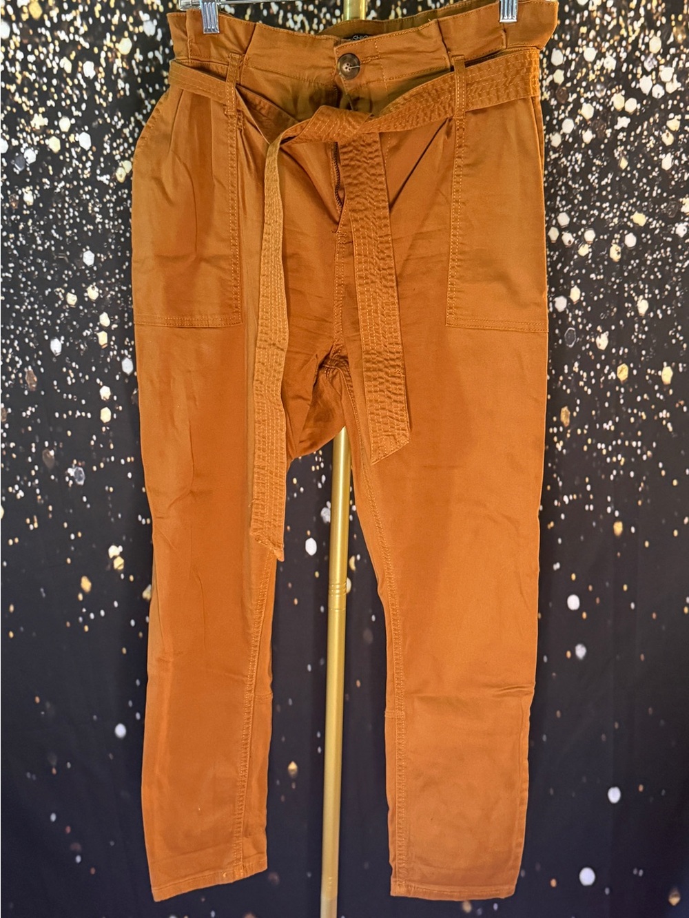 Fashion Nova Rust Brown Belted Tapered Pants